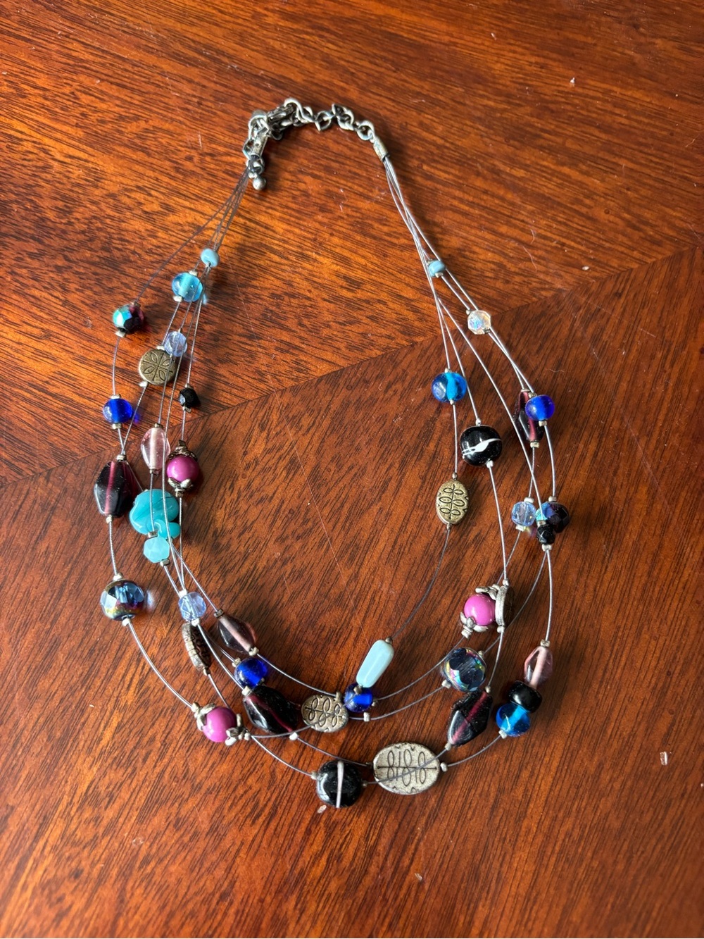 Lia Sophia Multi-Strand Blue Pink and Turquoise Bead Necklace